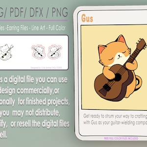 kitty cat cute animal SVG Earrings stud earrings Download dxf jewelry sticker PDF Glowforge Cricut Cut file PNG T-Shirt color guitar