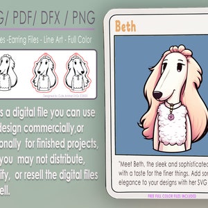 Borzoi lindo animal SVG Pendientes Descargar dxf joyería pegatina PDF Glowforge Cricut Cut archivo PNG T-Shirt color