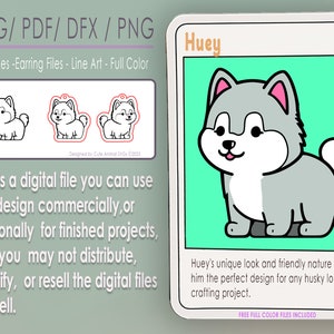 Husky lindo animal SVG Pendientes Descargar dxf joyería pegatina PDF Glowforge Cricut Cut archivo PNG T-Shirt color