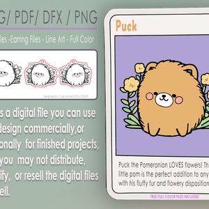 Pomeranian cute animal SVG Earrings Download dxf jewelry sticker PDF Glowforge Cricut Cut file PNG T-Shirt color Pom