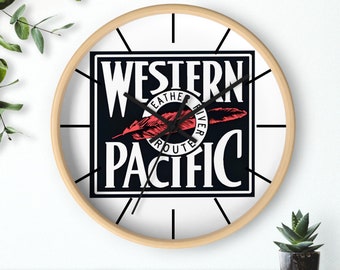 Western Pacific Feather River Route Defunct vintage railroad logo vintage steam passenger train railroad Wall Clock gift for rail fan