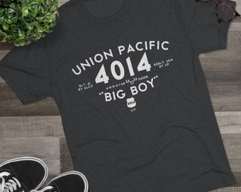 Big Boy 4014 Union Pacific Steam Engine Railroad camiseta regalo ventilador del ferrocarril Tren obra de arte vintage clásico motor de vapor Unisex Tri-Blend Crew T
