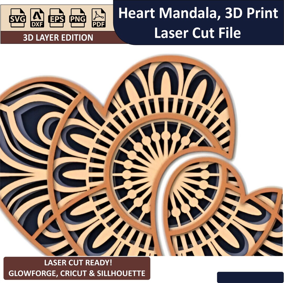 Heart Mandala SVG Laser Cut File for 3D Printing & DIY Crafts ...