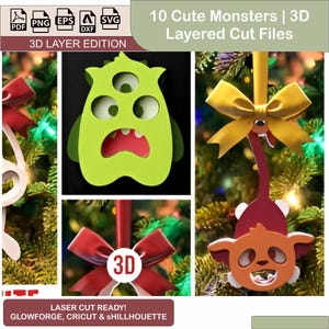 3D Layered Cut Files | 10 Cute Monsters SVG Bundle for Cricut & Silhouette, Handmade Paper Craft Templates, Digital Download
