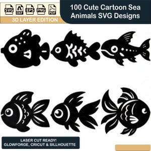 Cute Cartoon Sea Animals SVG Bundle – 100 zabawnych projektów oceanicznych dla Cricut i Silhouette, przyjazne dzieciom motywy plażowe, natychmiastowe pobieranie