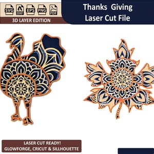 Plantilla SVG de calabaza en capas 3D de Acción de Gracias cortada con láser para Cricut y Silhouette, decoración otoñal y diseño artesanal.