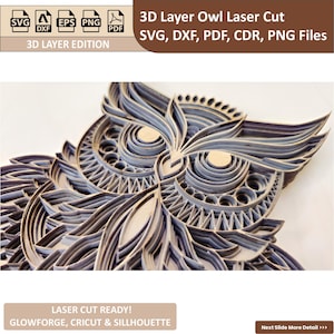 Eulen Multilayer Laser Cut Datei, Eulen Multilayer SVG-Dateien für Cricut & Silhouette, 3D MultiLayer Eule für Glowforge