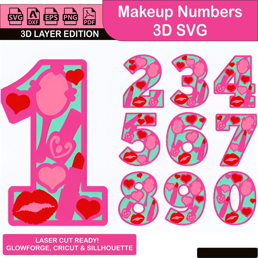 3D Makeup Numbers SVG Cut Files | Digital Craft Design for Scrapbooking ...