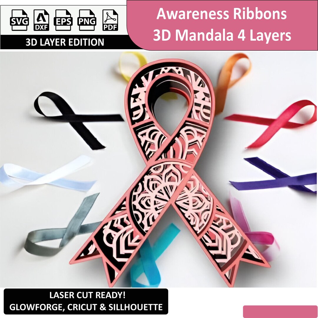 Mandala 3D Laser Cut File - 4 Layer Awareness Ribbon Mandala Design for ...