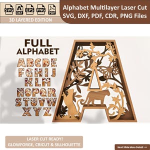 Alfabet meerlaagse lasergesneden bestanden, alfabet meerlaags voor Cricut, alfabet meerlaags voor silhouet, alfabet meerlaags voor Glowforge