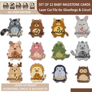 Baby Milestone Cards Set of 12 – Laser Cut SVG Files for Glowforge & Cricut | Modern Minimalist Baby Shower Gift