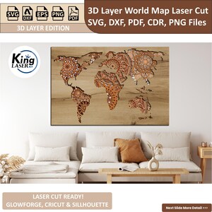 Carte du monde multicouche découpée au laser, fichiers SVG de carte du monde de couche 3D pour Cricut & Silhouette, conception de carte du monde 3D multicouche pour Glowforge