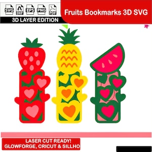 3D Fruits Bookmarks SVG Cut Files for Cricut & Silhouette | DIY Paper Craft Templates, Summer Fruit Designs, Printable Clipart Set