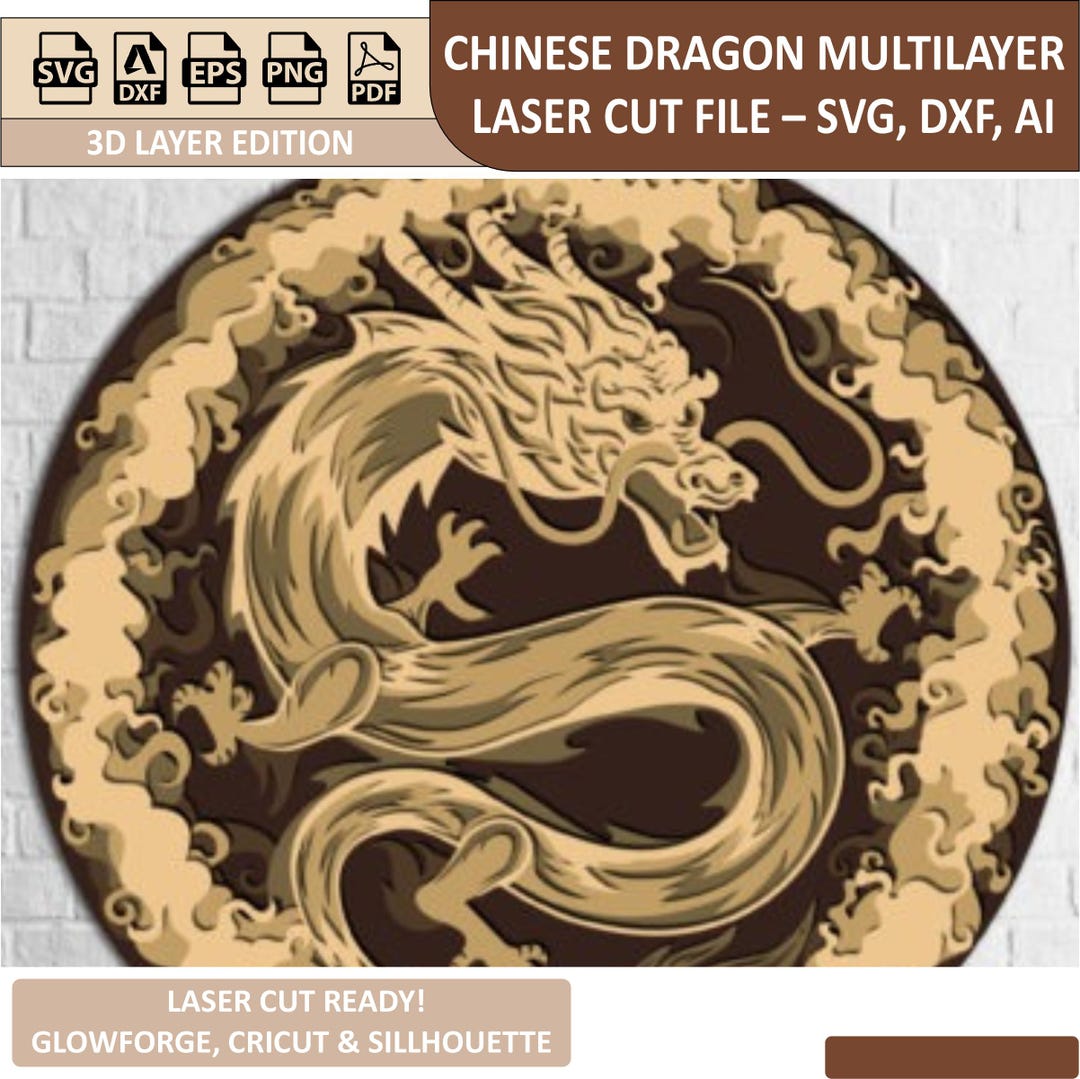 Chinese Dragon Multilayer Laser Cut File SVG Dxf AI – Intricate Asian ...