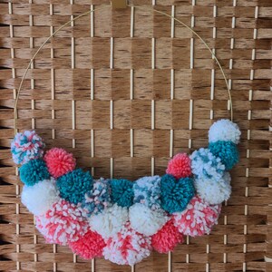 Wreath Door Hanger Gift for her Wreath for Nursery Wreath with Gold Ring Multicolor Wreath Boho Wall Decor Pom Pom Wreath PomPom MultiColor
