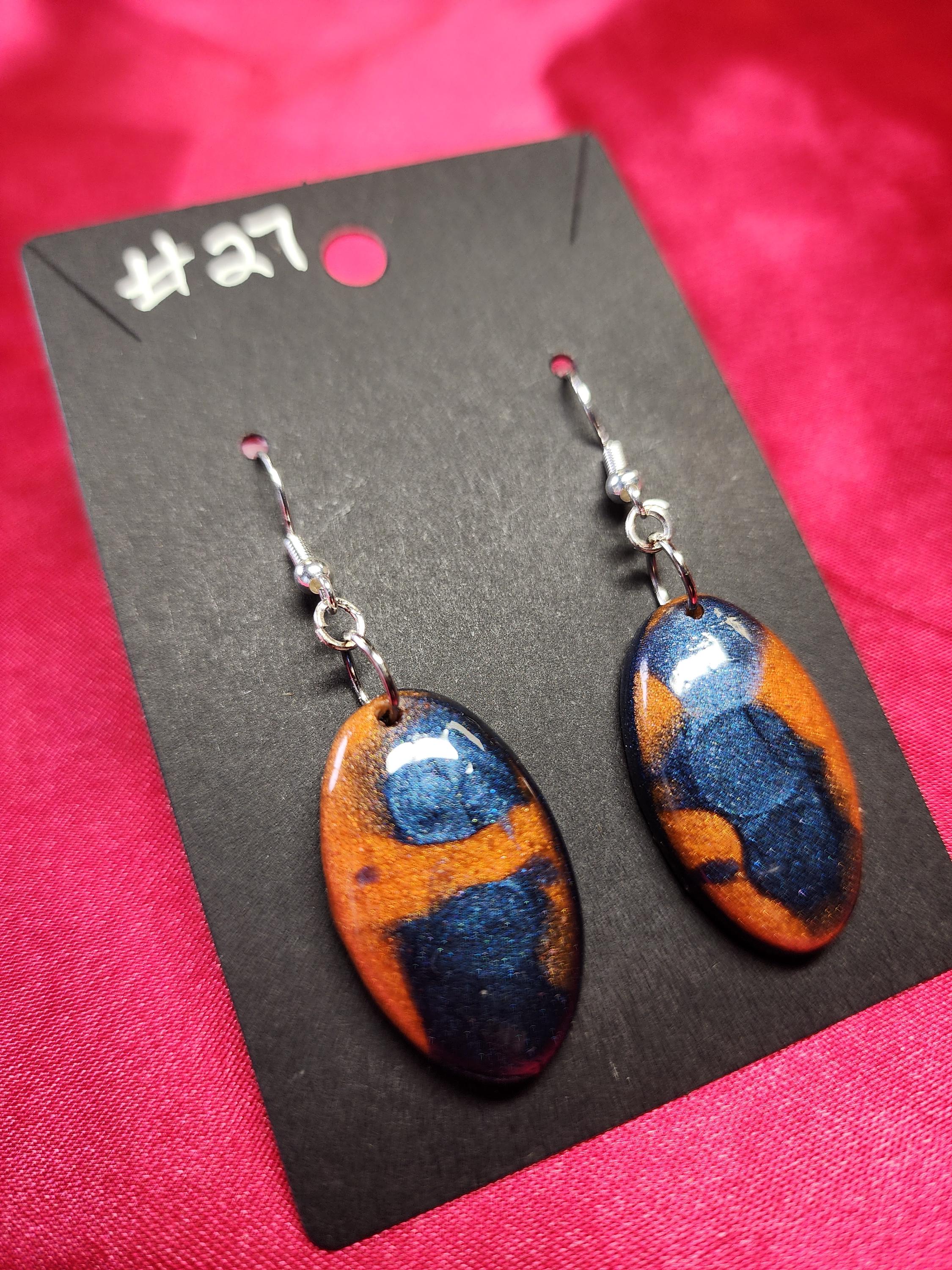 Unique Resin Ear Rings Handmade Blue & Orange Resin Earrings | Sparkly Dangle - #27 - Etsy