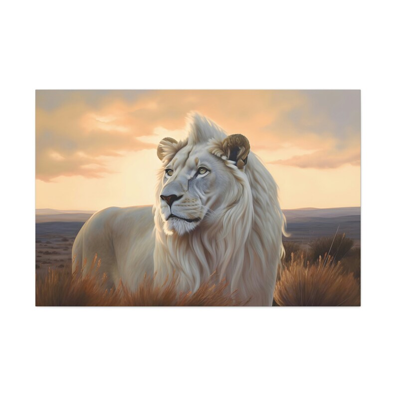 White Lion Oil Painting Print on Canvas Majestic White Lion Wall Art