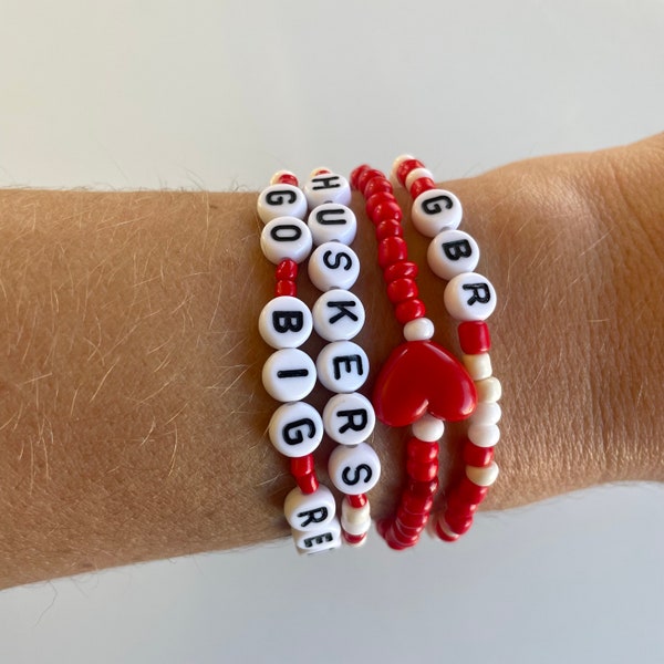 Beaded Bracelet | Birthday Gifts | School Team Bracelet | Team Colors | Hockey Jewelry | Personalize  Bracelet | Nebraska Cornhuskers | Fan