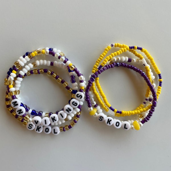 Minnesota Vikings, Vikings Bracelet, Bead Bracelets, Football Bracelet,  Stretchy Bracelet, Sports Fans, Fathers Day Gif, Mother's Day Gift