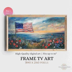American Flag TV Art: Vintage Independence Day Oil Painting (Digital Download)