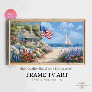 Independence Day TV Art: American Flag, Coastal Garden (Digital Download)