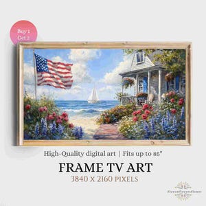 American Flag TV Art: Coastal Garden USA Oil Painting (Digital Download)