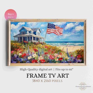 American Flag TV Art: Coastal Garden USA Oil Painting (Digital Download)