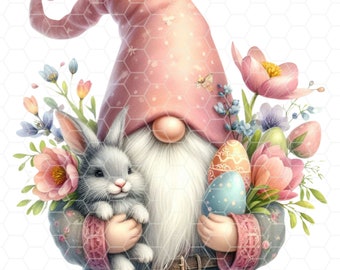 Easter Gnome Clipart Bundle, 12 PNG Sublimation, Cute Characters, Spring Gnomes, Commercial Use