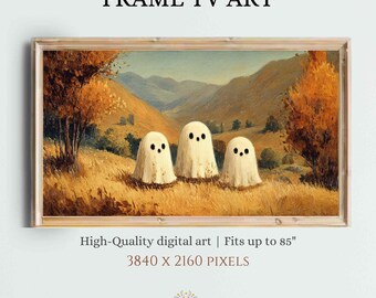 Cornice vintage con paesaggio della famiglia di fantasmi, decorazione TV - Halloween, autunno (download digitale)