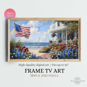 Independence Day TV Art: American Flag, Coastal Wildflowers (Digital Download)