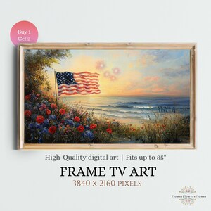 Independence Day Frame TV Art: American Flag, Coastal Wildflower (Digital Download)