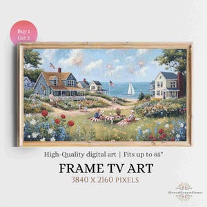 American Flag TV Art: Coastal Garden USA Oil Painting (Digital Download)