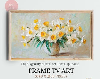 Vintage Spring Daffodils TV Art: Retro Painted Floral (Digital Download)