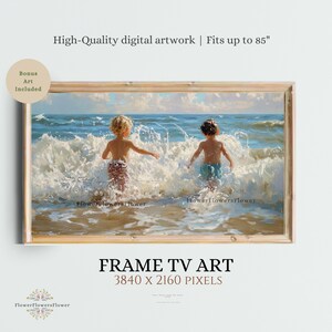 Beach Summer Frame TV Art: Children Playing in Surf (Digital Download)