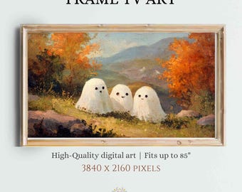 Cornice vintage con paesaggio di famiglia di fantasmi, autunno spettrale (download digitale)
