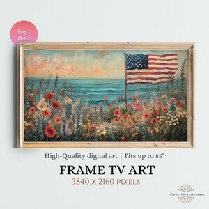 4th of July TV Art: Flag & Wildflowers Oil Painting (Digital Download)