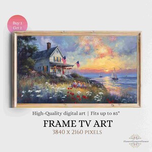 Independence Day TV Art: American Flag, Coastal Wildflowers (Digital Download)