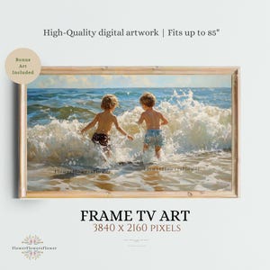 Samsung Frame TV Art: Vintage Beach, Children Playing (Digital Download)