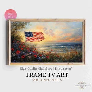 4th of July TV Art: Flag & Wildflowers Oil Painting (Digital Download)