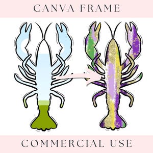 Écrevisses dessinées à la main, cadre de toile Mardi Gras, des cliparts pour usage commercial, conception PNG, faire votre propre, personnalisé, sublimation, DTF, conception de chemise