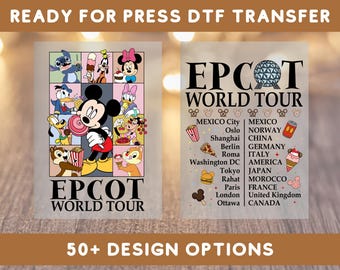 Set of 2 Epcot World Tour DTF Transfer, Front and Back Disney Characters Epcot Tour, Disney Snacks Around the World DTF