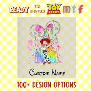 Personalized Watercolor Toy Story  DTF, Minnie Head Jessie Design, Custom Disney Trip Transfer, Disney Friends, Toy Story Characters DTF