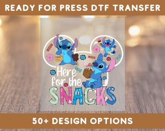 Stitch Here For The Snacks DTF Transfer, Disney Mouse Ears Snack Ready to Press, Stitch DTF Prints, DTF Shirt Transfer