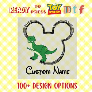 Personalized Toy Story T-rex DTF, Mickey Head T-rex Design, Disney Trip transfer, Disney Friends, Toy Story Characters DTF