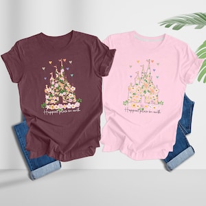 Happiest Place on Earth Shirt, Disney Castle Floral Shirt, Vintage Disney Shirt, Magic Kingdom Shirt, Disneyland Shirt, Family Trip Shirt