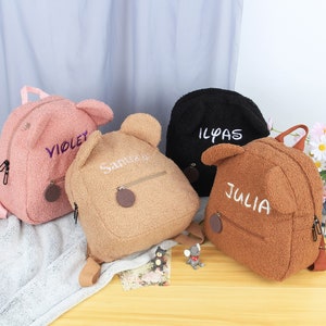 Teddy Bear Toddler Backpack, Custom Travel Backpack, Monogrammed Preschool Kids Backpack, Child Gift for kid baby, Personalized Name Bag zdjęcie 3