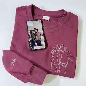 Sketch from Photo Custom Embroidered Hoodie, Line Art Graphic Custom Shirt, Photo Sweatshirt, GF BF Anniversary Gifts, Couple Hoodie Gifts