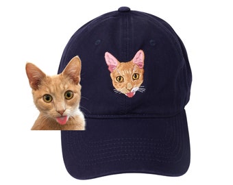 Chapeau de chat brodé personnalisé à l'aide de la photo d'un animal de compagnie
