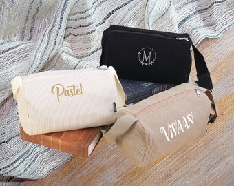 Custom Name Corduroy Crossbody Bag Personalized Embroidered Canvas bag Makeup Bag Monogrammed Cosmetic Bag Gift for Her Mother's Day gifts