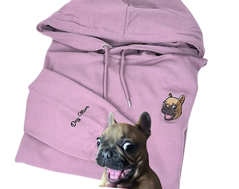 Custom Pet from Photo Embroidered Hoodie, Personalized Pet Cartoon Hoodie,Custom Pet Face and Pet Name Sweatshirt,Pet Sweater,Dog Mom Hoodie